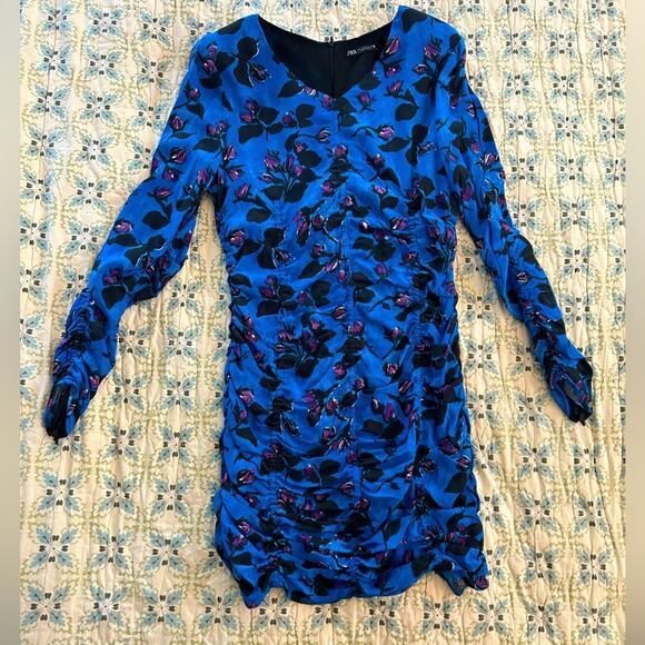 Zara Long Sleeve Ruched Body Con Mini Dress - Picture 1 of 12